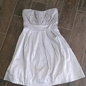 Silver strapless satin dress
